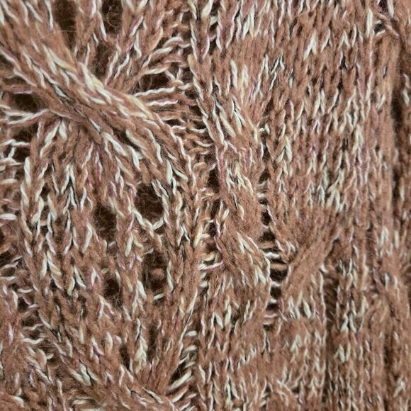 Free People Open CableKnit Bell Sleeve Marled Mauve Alpaca Blend Sweater Size S - Picture 4 of 6